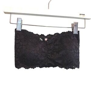 Wish & Whim Black Floral Lace Bandeau Strapless Bra Top Small Fits XS